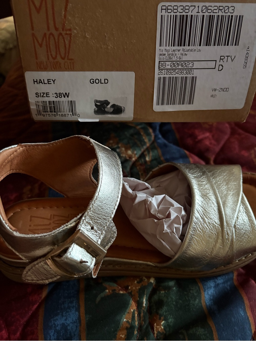 Miz Mooz Gold Leather Haley Adjustable Buckle Sandals